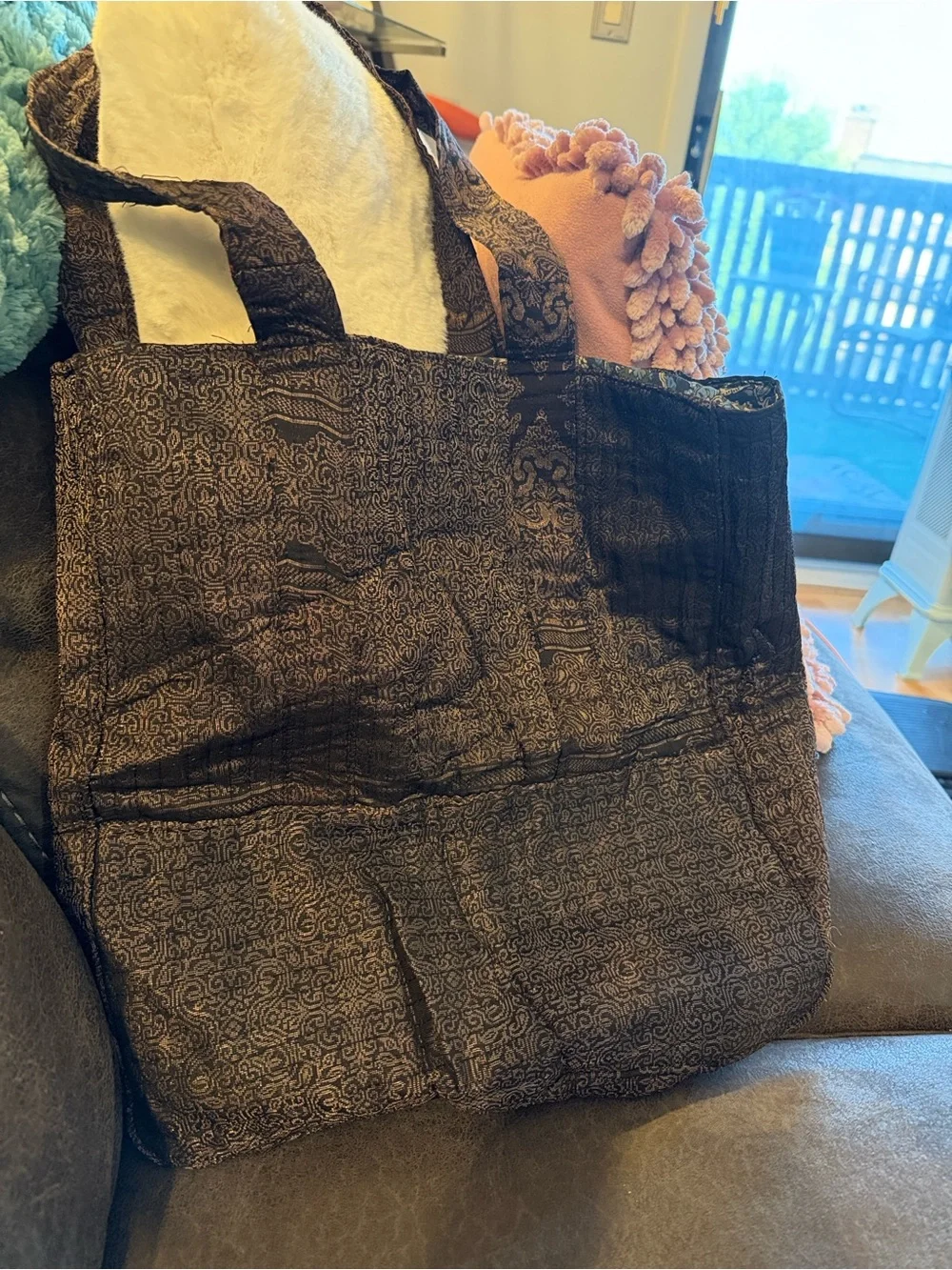 Karma Highway Quilted Paisley-Print Shoulder Tote in Brown/Black